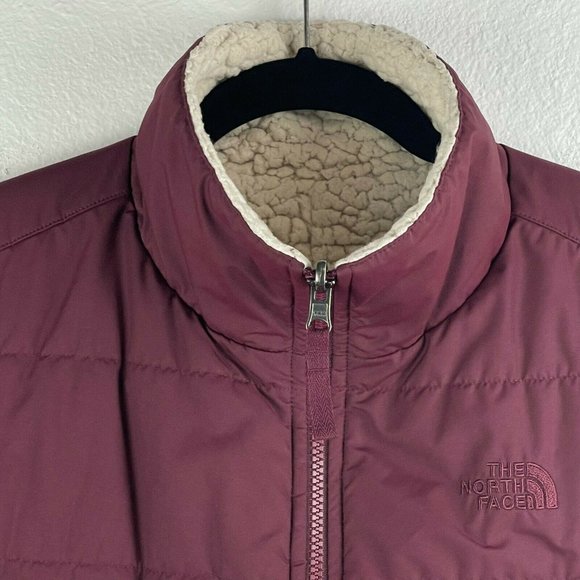 The North Face Vest Women's S Reversible Puffer Sherpa Fleece Full Zip Red White - Picture 6 of 11